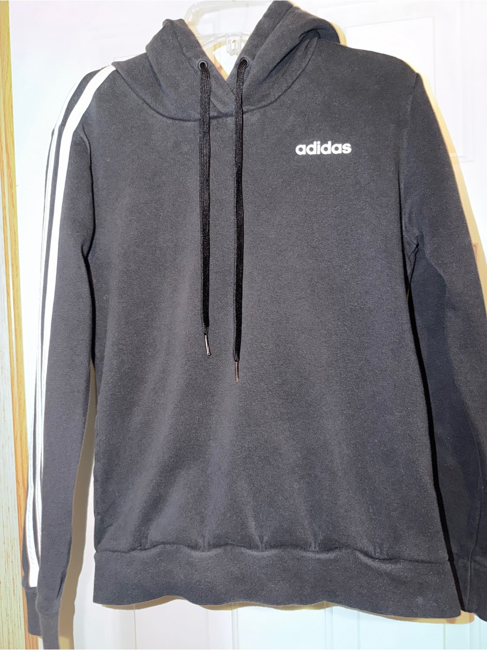 adidas Black Hoodie with White Shoulder Stripes